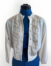 Cardigan maglione vintage I. Magnin per Ballantyne con perline puro cashmere Scozia