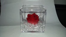 SOPRAMMOBILE PLEXIGLASS con ROSA vera (essiccata) e tante perline Cubo cm 6 lato