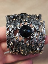 Bracciale donna rigido metallo pietre nere