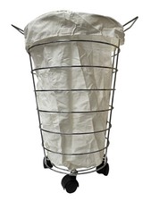 CESTO BIANCHERIA IN METALLO CON RUOTE INTERNO REMOVIBILE LAVABILE ALTEZZA CM 54