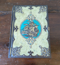 Vintage Scatola di Latta a forma di libro Forziere lavorazione a sbalzo