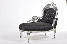 Dormeuse chaise longue in legno foglia argento tessuto damascato con gemme