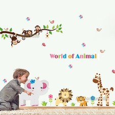 Adesivi da parete animali Jungle Zoo Safari asilo nido ragazzi bambini decorazione stanza decalcomania arte