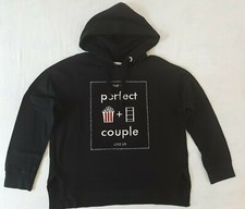 BERSHKA Felpa maglia garzata cotone nero cappuccio ragazza donna tg. S 