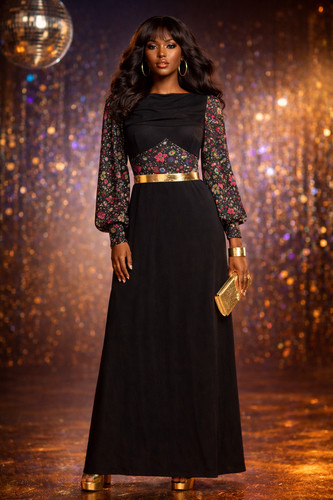 Maxi abito anni nero lurex - abito,