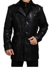 Cappotto uomo nero vera pelle morbida pelle di agnello trench cappotto...