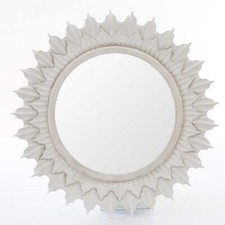 Specchio Decorativo Legno Intagliato MDF - SOLE Bianco Elegante - diam. 60cm