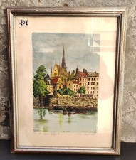 DIPINTO ACQUERELLO CATTEDRALE NOTRE DAME PARIS VIOLE 77 QUADRO CORNICE IN LEGNO