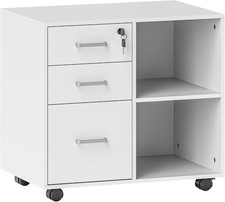 Cassettiera Portadocumenti Con Ruote, Mobile Ufficio in Legno, 2 Scomparti E 3 C