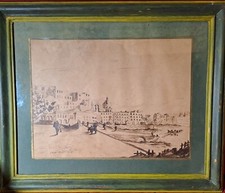 Quadro Antico. China su carta di Felice Curti, veduta di Napoli;cm 44×53;Firmata
