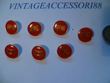 7 Bottoni vintage stemma + due leoni rampanti smalto rosso metallo color oro