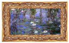 Monet, Ninfee Bianche, Stampa su tela /PVC+ Cornice Oro in legno,Spes.cm3,quadro