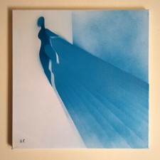 Quadro originale acrilico bomboletta spray su tela. cm 50 x 50. Blu