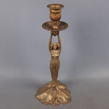 Brass candlestick statue lady - brass,