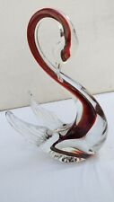  CIGNO SCULTURA IN VETRO MURANO SOMMERSO Trasparente Bordeaux  Sfumato E Dorato 