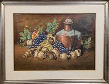 Natura morta con uva, olio su