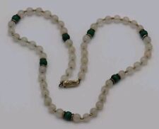 Collana Vintage QUARZO E AGATA VERDE Chiusura ARGENTO 800 61 Pietre  Ø 8 mm