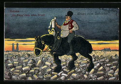 Cartolina artista bevitore - cartolina, d'artista