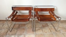 Poltrone anni '70 tipo Wassily Marcel Breuer in cuoio e tubo cromato