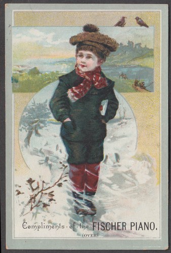 Fischer piano trade card - piano,
