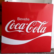 COCA COLA 90x90 GRANDE INSEGNA TARGA TABELLA SMALTATA ORIGINALE 1969 MINT SIGN
