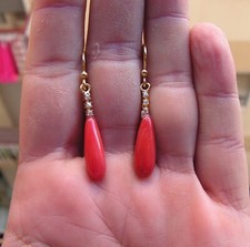 STILE VINTAGE ORECCHINI ROSSO CORALLO GOCCIA ITALIA GENUINO Meravigliosamente 