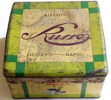 VINTAGE TIN BOX SCATOLA LATTA  BISCOTTI BISCOTTIFICIO RUSSO CICCIANO NAPOLI