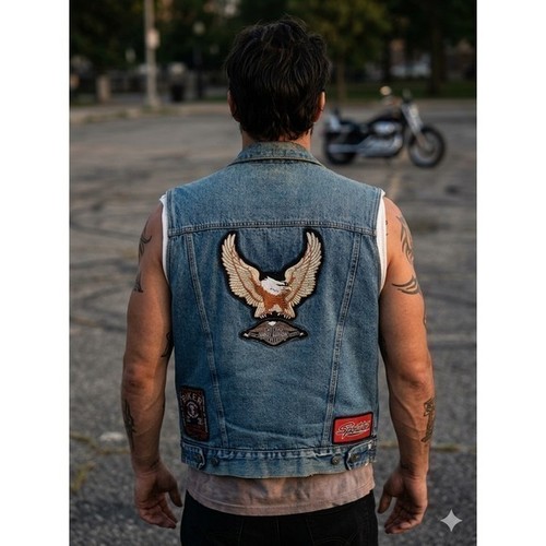 Gilet denim blu harley - gilet,