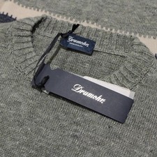 Maglione pullover girocollo Drumohr nuovo con etichette taglia 52 L US in misto lino a righe verde
