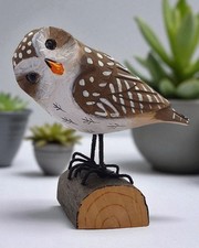 Gufo In Legno Da Giardino | Uccello Decorativo Intagliato 10-12 Cm