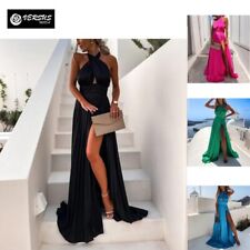 Vestito Lungo Donna con Spacco Scollo V Woman Summer Maxi Dress 110546