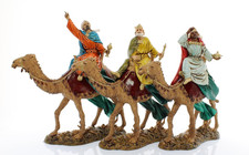 Tris Re Magi Su Cammello per Presepe Da Cm 12 Scala 1:15 - Statuine Presepe Indi