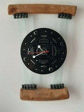 OROLOGIO da PARETE FRIZIONE AUTO, CRISTALLO LEGNO CILIEGIO, CATENA MOTO, BULLONI