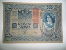 BANCONOTA 1.000 KORONE AUSTRO-UNGARICHE 1902 SPL OCCUPAZIONE TEDESCA 