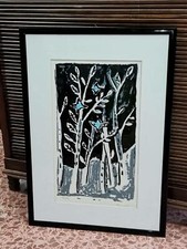 quadro firmato stampa artistica firmata alberi e uccelli stilizzati 