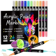 24 Colori 12 Pezzi Pennarelli Acrilici per Dipingere Sassi, Pennarelli Acrilici