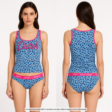 Datch Costume Da Donna Blu Taglia 42 Slip E Canotta Paillettes Stampa Maculata