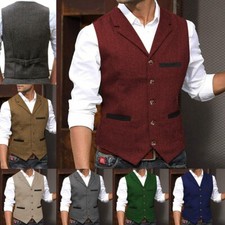 Caccia Uomo Tweed Gilet Cappotto Vintage Herringbone Tacca Risvolto Sottile 3XL+
