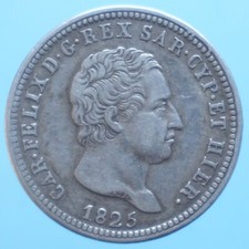 CARLO FELICE 2 LIRE 1825 TORINO ARGENTO SILVER COIN mBB CURRENCY