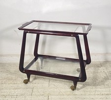 CARRELLO BAR PORTA VIVANDE ANNI 70 DESIGN MID CENTURY LEGNO VETRO VASSOIO KART