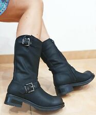 stivali stivaletti da donna tacco basso biker neri con doppia fibbia nero moto