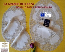 Centri fatti a mano pizzo tombolo e cantù con rose e perle a rialzo , compl 6 pz