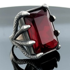 Anello Artiglio Granato Argento Sterling Drago Gotico Talon Punk Biker Gioielli Uomo