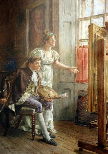 Dipinto olio giovane - , coppia