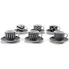 Set 6 Tazzine Caffè con Piattini in Ceramica Design Moderno Tazze