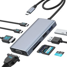 9 in 1 Docking Station HUB USB C HDMI 4K VGA audio 3.5 PD 100W TypeCSD/Micro SD