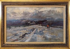 Ezelino Briante Paesaggio Invernale innevato Vecchio Dipinto a Olio Anni 50