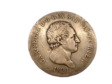 5 Lire 1821 T Regno di