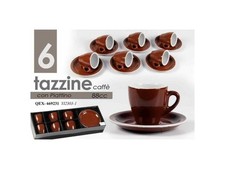 Gicos - Set da 6 Tazzine Caffe' con Piattino Marroni, in Ceramica 