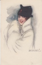 $IL/ Illustratore -Illustrator - MAUZAN - Signora con pelliccia - Viaggiata 1917
